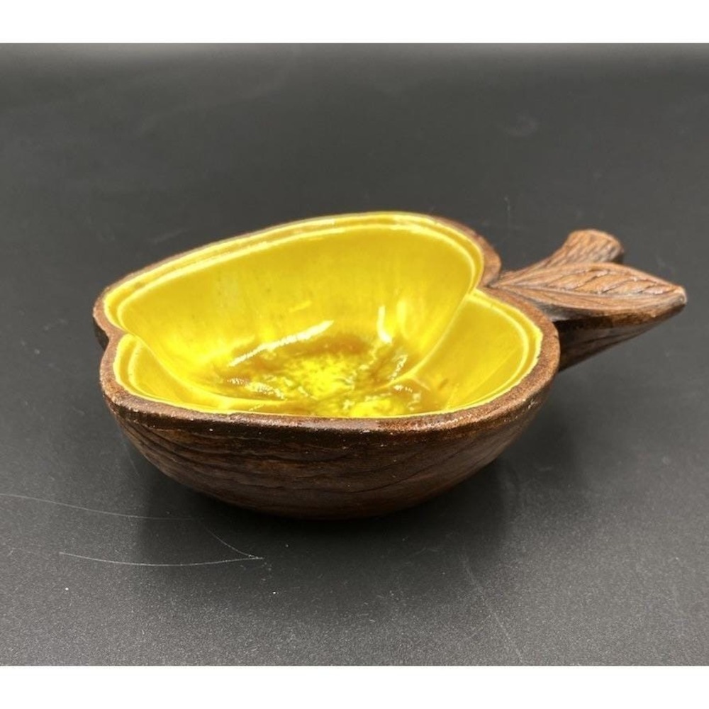 Trinket Dish - Vintage 1962 Treasure Craft Apple with Flame Yellow Glaze - Picture 4 of 6